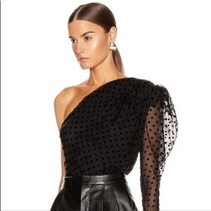 IRO Coatli gathered polka dot one shoulder top